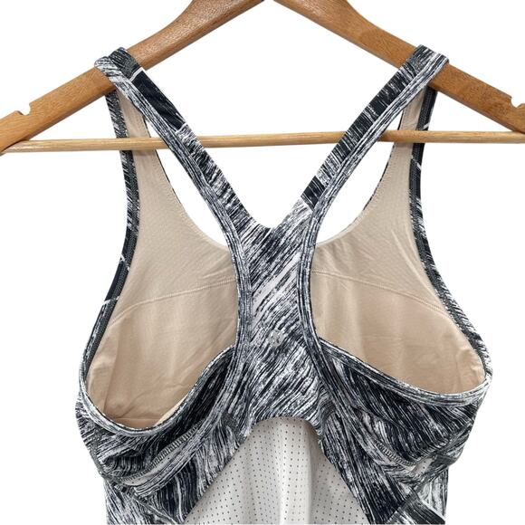 Lululemon Cool Racerback Heat Wave White Black Hip Length Sporty Tank Top Size 8 - Picture 7 of 9